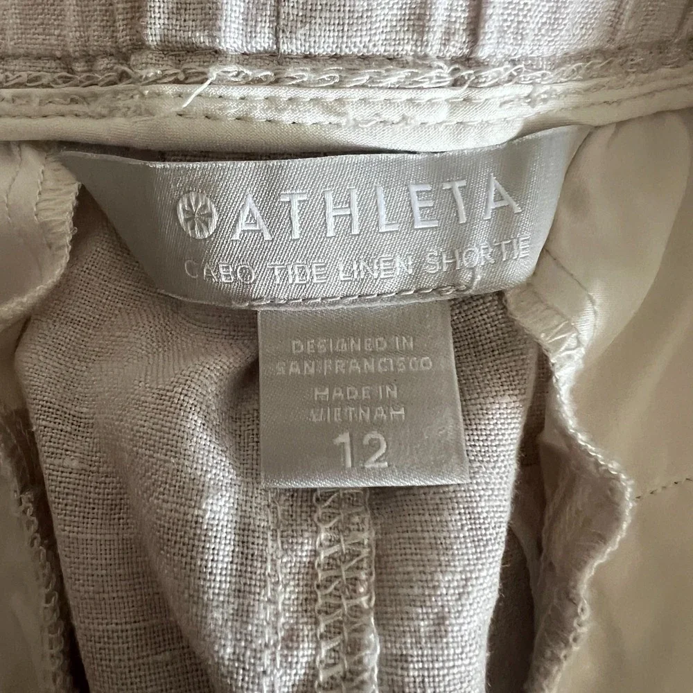 Athleta Womens Shorts Size 12‎ Cabo Tide Linen Shortie Beige Camo